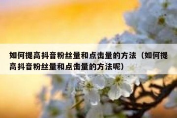 如何提高抖音粉丝量和点击量的方法（如何提高抖音粉丝量和点击量的方法呢）