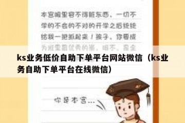 ks业务低价自助下单平台网站微信（ks业务自助下单平台在线微信）