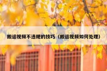 搬运视频不违规的技巧（搬运视频如何处理）