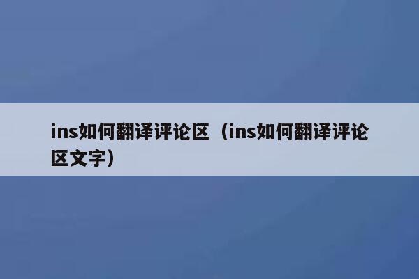 ins如何翻译评论区（ins如何翻译评论区文字） 第1张