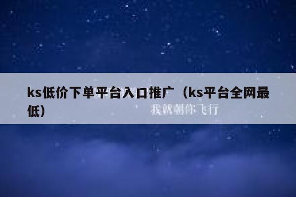 ks低价下单平台入口推广（ks平台全网最低） 第1张